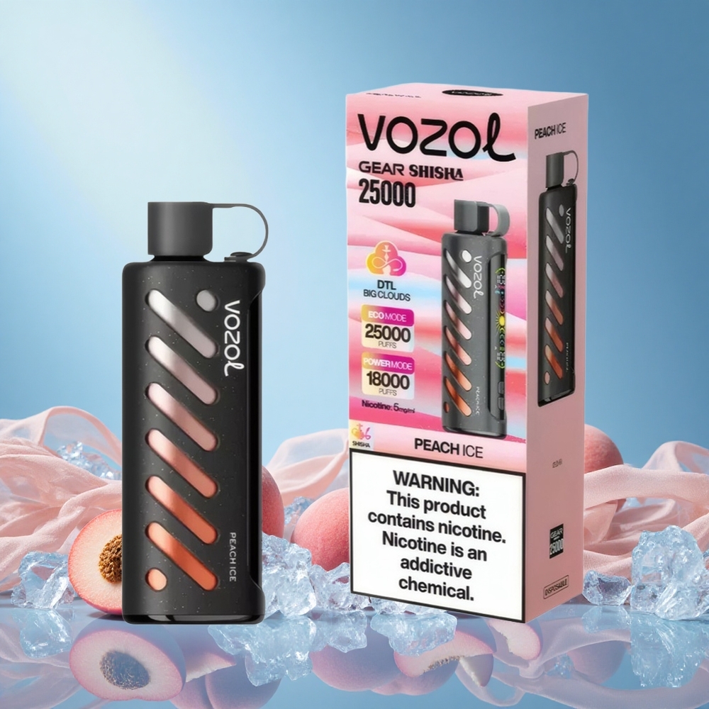 VOZOL Gear 25000 Puffs Peach Ice Disposable Vape with Dual Mesh Modes 1000mAh Battery 5mg Nicotine S.i.L.C Tech grossiste puff