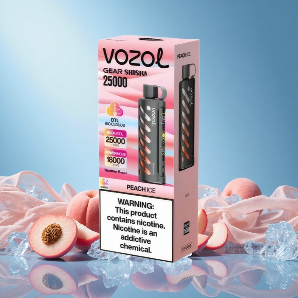 VOZOL Gear 25000 Puffs Peach Ice Disposable Vape with Dual Mesh Modes 1000mAh Battery 5mg Nicotine S.i.L.C Tech grossiste puff