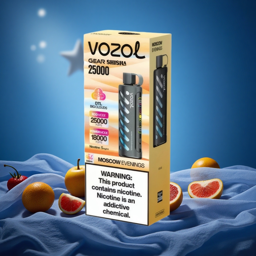VOZOL Gear 25000 Puffs Shisha Moscow Evenings 30 Flavors Dual Mesh S.i.L.C Tech 1000mAh 5mg/ml grossiste puff